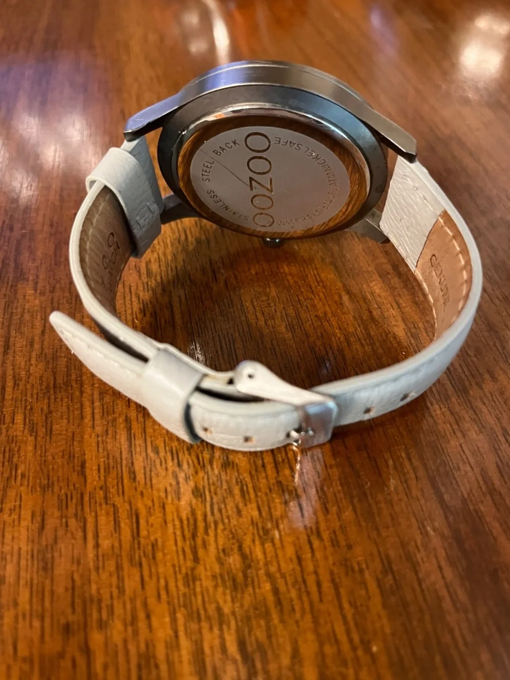 Men's OOZOO brand oversized watch timepiece with grey leather strap